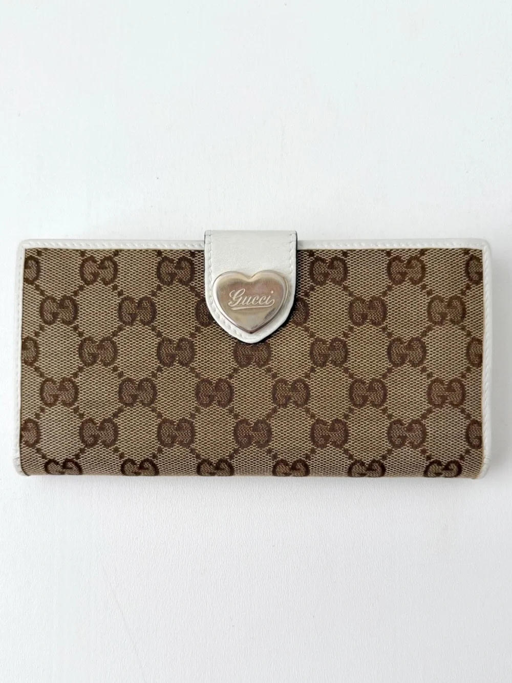 GUCCI | GG Canvas Heart Flap Wallet Beige White Monogram Logo Y2K - Picture 1 of 15